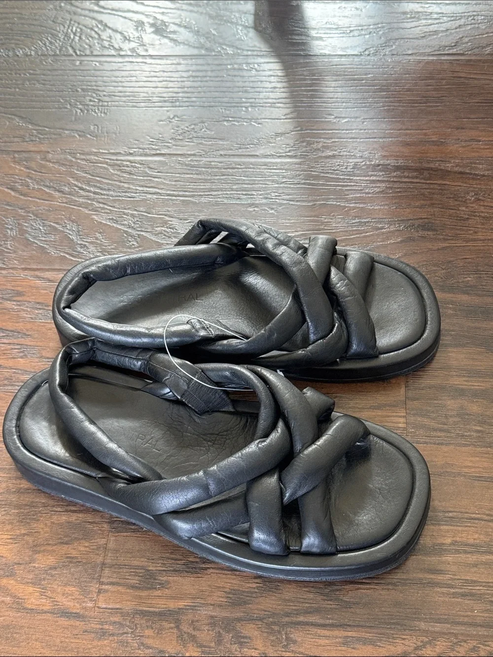 275 Central Black Leather Braided Slide Sandals